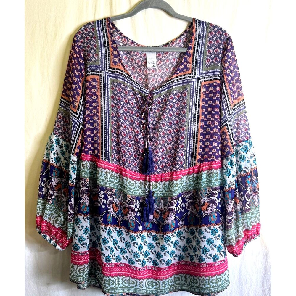 American Rag Women's Multi-color Patchwork Print Boho Tunic Size 3X